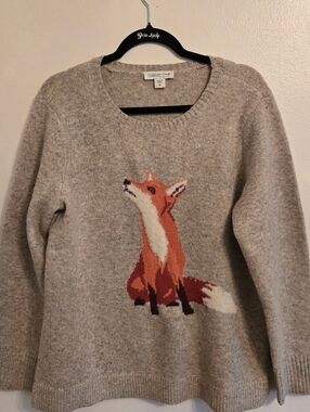 Coldwater Creek Falling For Foxes Womens Crewneck Sweater Medium